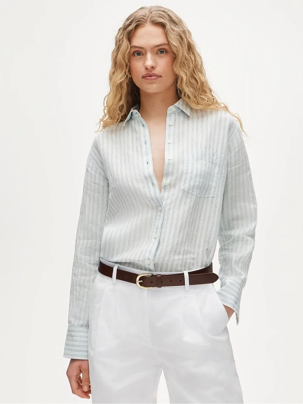 J Crew Garçon classic button-up shirt in striped linen